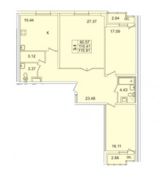 Четырёхкомнатная квартира (Евро) 112.7 м²